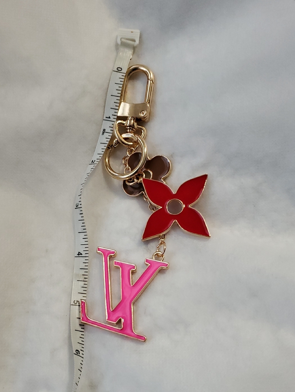 Lv Pink and Red LV Logo & Flower Key Holder with Gold Hardware - Picture 3 of 3
